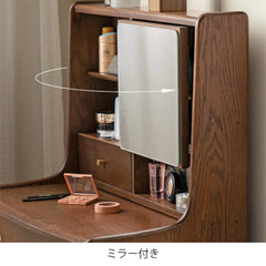 ドレッサー 鏡台 1面鏡 無垢材 引き戸 天然木 オーク材 化粧台 テーブル デスク 木製 収納 引き出し 仕切り板つき 北欧 コンパクト メイク台 コスメ台 シンプル おしゃれ 寝室 かわいい幅64〜85cm H84D02