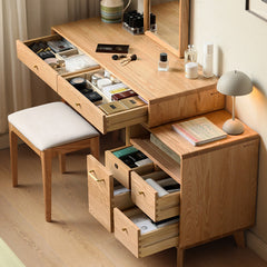 化粧台 ドレッサー 伸縮 天然木 化粧テーブル オーク材 幅90cm 幅100cm 無垢材 コスメ台 伸縮式 テーブル メイク台 デスク 木製 かわいい 北欧 シンプル おしゃれ Y84D01
