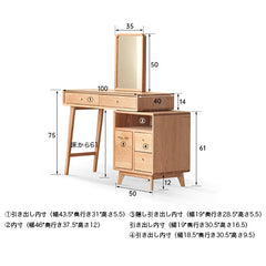 化粧台 ドレッサー 伸縮 天然木 化粧テーブル オーク材 幅90cm 幅100cm 無垢材 コスメ台 伸縮式 テーブル メイク台 デスク 木製 かわいい 北欧 シンプル おしゃれ Y84D01