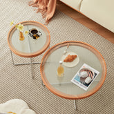 センターテーブル ガラス ローテーブル丸 テーブル チェリー色 幅45cm 幅70cm fcp-1290