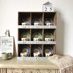 ヴィンテージ風 木製 九マス収納ラック 幅48cm ナチュラル 小物収納 おしゃれ fcwz-2355