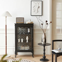 クラシックデザインのパイン材キャビネット|おしゃれなガラス扉付き収納家具 fcwz-2365