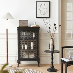 クラシックデザインのパイン材キャビネット|おしゃれなガラス扉付き収納家具 fcwz-2365