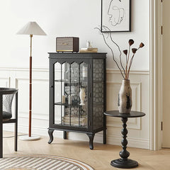 クラシックデザインのパイン材キャビネット|おしゃれなガラス扉付き収納家具 fcwz-2365