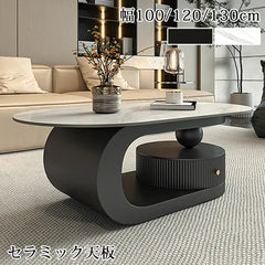 センターテーブル セラミック 引き出し 楕円形 北欧 ローテーブル おしゃれ fel-3426