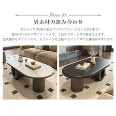 センターテーブル ローテーブル 楕円形 スタイリッシュ ホワイト ブラック リビング fel-3442