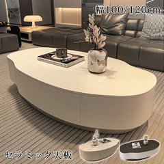 センターテーブル 白 北欧風 セラミック ローテーブル ブラック 黒 北欧 引き出し収納付き コーヒーテーブル かわいい fel-3632