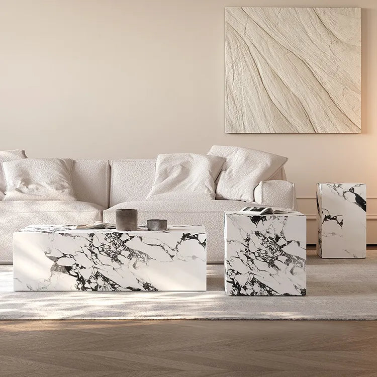 モダンなリビングに最適!高級感あふれるセラミックセンターテーブル - 多層板デザイン fjx-2644