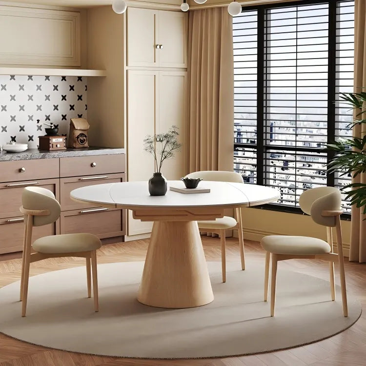 アッシュ無垢材とセラミックのスタイリッシュラウンドテーブル - 高級感あふれるデザインでリビングに最適 fjx-2668