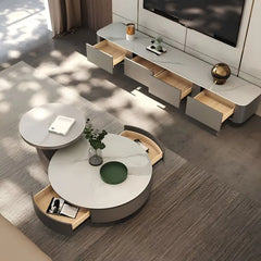 ラグジュアリーなセラミック&無垢材テレビ台 - モダンリビングに最適なデザイン fjx-2679