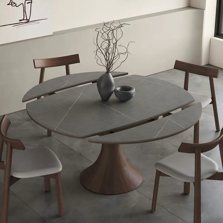 モダンデザインのオーク材×セラミックラウンドテーブルセット fjx-2681