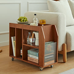 サイドテーブル キャスター付き ガラス 木製 オープン収納 置き台 飾り棚 飾り台 fmy-1141