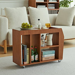 サイドテーブル キャスター付き ガラス 木製 オープン収納 置き台 飾り棚 飾り台 fmy-1141