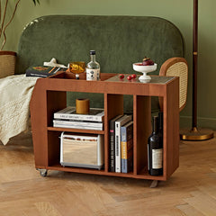 サイドテーブル キャスター付き ガラス 木製 オープン収納 置き台 飾り棚 飾り台 fmy-1141