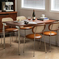 アッシュ材×ラタンのエレガントチェア - モダンステンレスデザイン&PUレザーシート fpmxm-2774