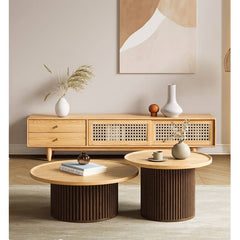 センターテーブル 直径50/80cm ローテーブル 2個セット ナチュラル hbzwg-642