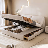 ベッドフレーム 合成皮革 キング ベージュ 大型 幅218cm ベッド hmzsh-1269