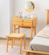 竹&木材使用のスタイリッシュ化粧台 - ガラス天板付き hsl-73