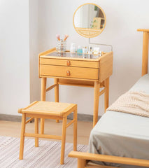 竹&木材使用のスタイリッシュ化粧台 - ガラス天板付き hsl-73