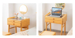 竹&木材使用のスタイリッシュ化粧台 - ガラス天板付き hsl-73