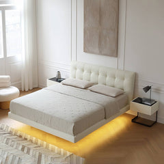 ベッド 幅243cm ライト ブラウンパイン材 レザー スチール 高級感 my-376