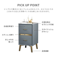高級セラミック&合成皮革ナイトテーブル 30cm幅 引き出し2杯 スタイリッシュな天然木&スチールデザイン yk-01-nightable