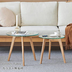 オーク材と強化ガラスのモダンセンターテーブルセット - 高級感あふれるデザイン家具 ysys-a1186-table