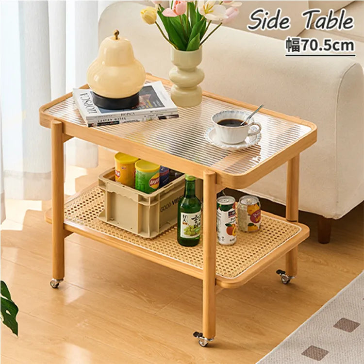 サイドテーブル 北欧 木目調 2段収納 キャスター付き おしゃれ リビング zt-557