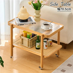 サイドテーブル 北欧 木目調 2段収納 キャスター付き おしゃれ リビング zt-557