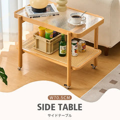 サイドテーブル 北欧 木目調 2段収納 キャスター付き おしゃれ リビング zt-557