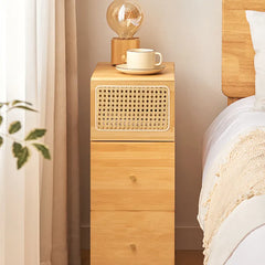 ナイトテーブル 引き出し付き 木目調 収納 キャスター付き ラタン ベッドサイド zt-996