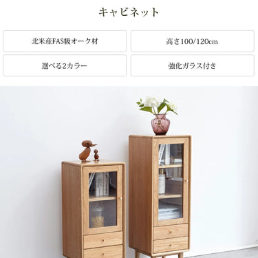 キャビネット 幅40cm 無垢材 リビング収納 高さ100cm ガラス付き スタイリッシュ収納 100/120cm Y84M01 YESWOOD