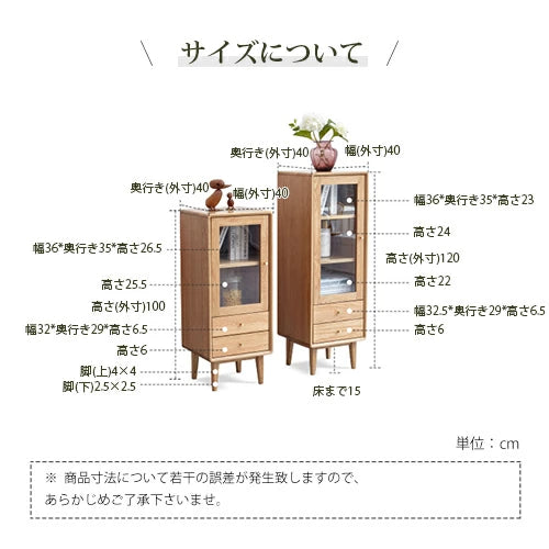 キャビネット 幅40cm 無垢材 リビング収納 高さ100cm ガラス付き スタイリッシュ収納 100/120cm Y84M01 YESWOOD