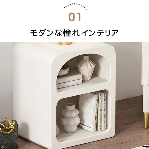 モダンデザインのホワイトナイトテーブル｜おしゃれで機能的な収納スペース完備 fcwz-2362