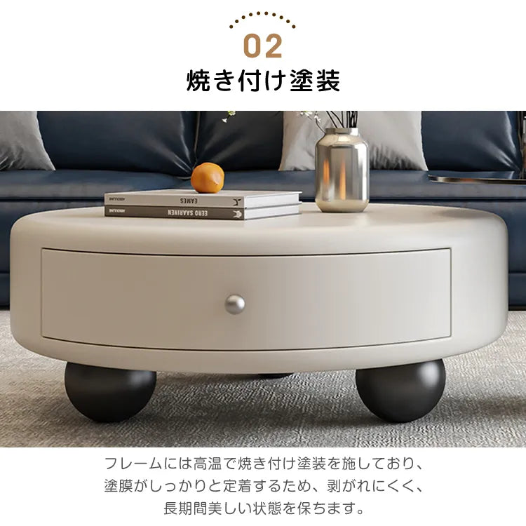 センターテーブル ローテーブル 丸 カフェ コーヒーテーブル 引き出し収納付き かわいいおしゃれ fel-3630