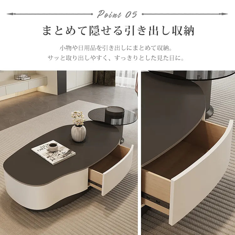 センターテーブル 白 北欧風 セラミック ローテーブル ブラック 黒 北欧 引き出し収納付き コーヒーテーブル かわいい fel-3632