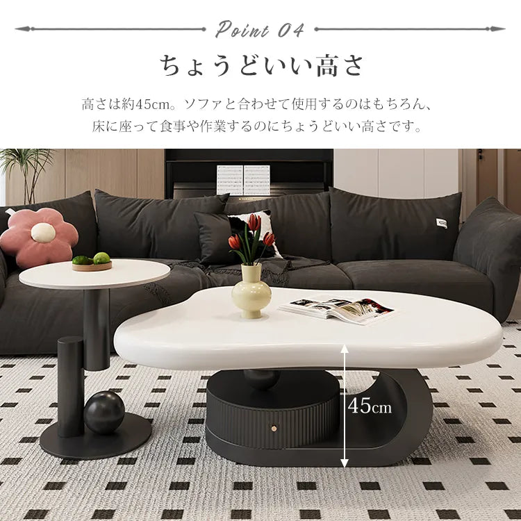 センターテーブル 白 北欧風 ローテーブル ホワイト ブラック 北欧 引き出し収納付き コーヒーテーブル かわいい fel-3634