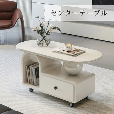 センターテーブル セラミック天板 キャスター付き ローテーブル 大理石柄 棚収納 幅90cm 北欧風 fel-5559-2