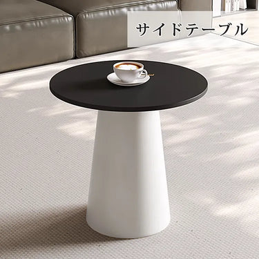 ナイトテーブル 丸 サイドテーブル 白 かわいい セラミック 天板 ホワイト 50cm ベッドサイド 円型 fel-5561