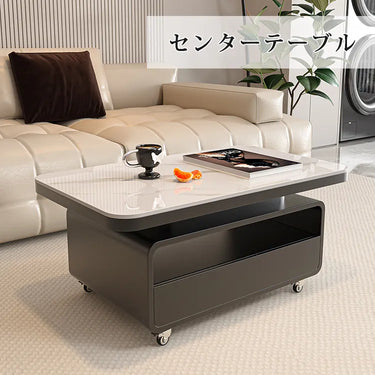 センターテーブル セラミック 幅80cm ローテーブル 120cm キャスター ホワイト 大理石風 引き出し収納付き fel-6302-2