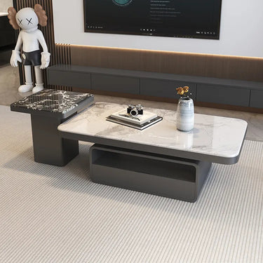 センターテーブル 大理石風 ローテーブル 100cm 120cm 微結晶石 長方形 スタイリッシュ 引き出し収納 ホワイト 艶 コーヒー fel-6307
