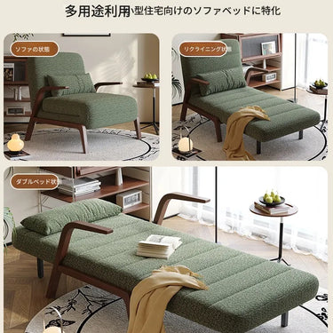 ソファベッド 折りたたみ 一人掛け コンパクト設計 天然木 北欧風 リクライニング 5段階調節 3WAY 肘掛け付き ハイバック 高反発 クッション 高級感 省スペース ワンルーム 新生活 一人暮らし ブラック カーキ グリーン fmgj-3297