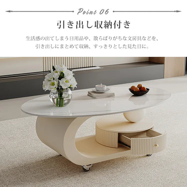 ローテーブル セラミック センターテーブル おしゃれ 大理石柄 ソファテーブル 白 引き出し 収納 オシャレ fmzjj-6399