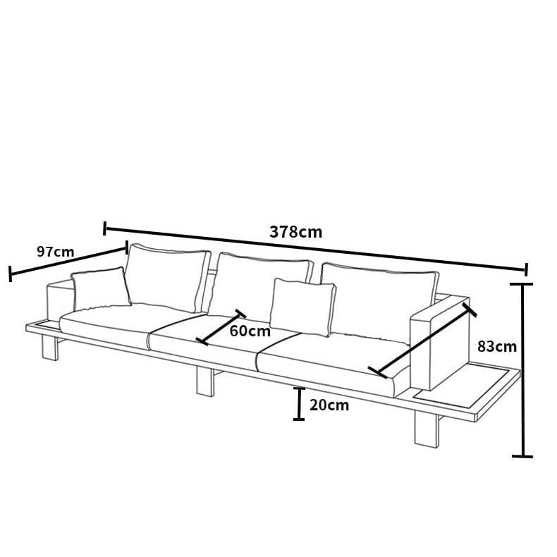 ソファ 三人掛けソファ 4人 クッション付き 肘掛け sofa グレー 北欧 おしゃれ モダン 幅378cm 300cm hjhms-1050