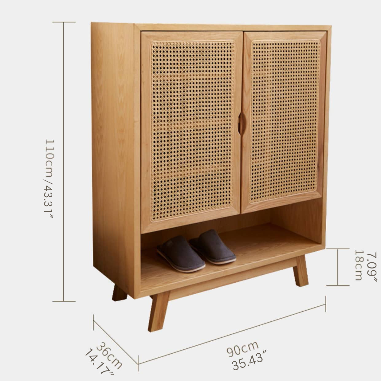 キャビネット ラタン調 靴箱 シューズラック 扉付き ナチュラル 幅90cm htzm-1508