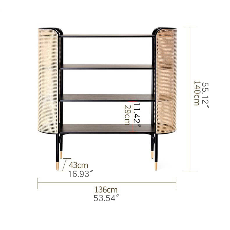 キャビネット ラタン 木製 ブラック 幅136cm 棚付き 扉付き 脚 htzm-1525