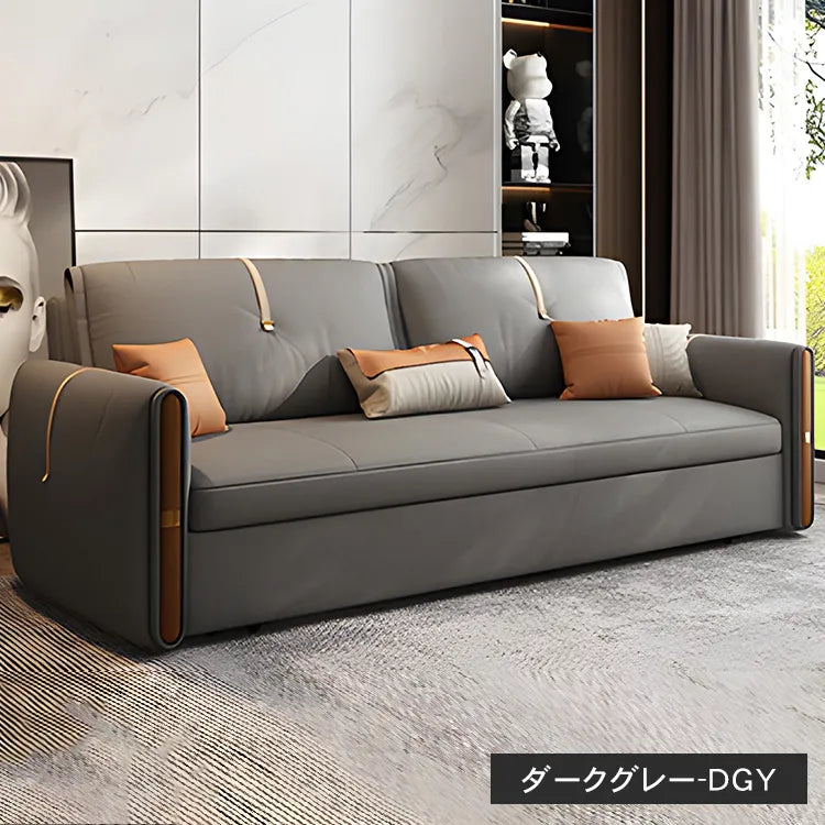 ソファーベッド 収納付き 2人 3人掛け ローソファ フロアソファ エアレザー 無垢材  hyt-1237