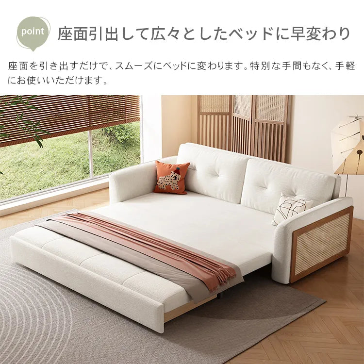 ソファベッド ラタン調 L字 2人掛け 収納付き hyt-3775