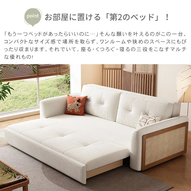 ソファベッド ラタン調 L字 2人掛け 収納付き hyt-3775
