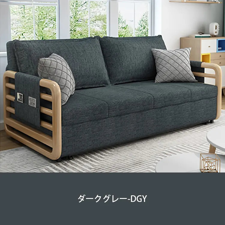 ソファベッド 折りたたみ 伸縮 木肘 ローソファー 収納箱付 ソファー 2人掛け ソファ l字 肘付き 収納付き 省スペース リビング 高級 モダン おしゃれ 新生活 hyt-3800